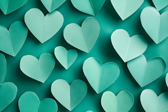 Seamless Background of emerald Paper Hearts