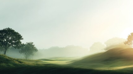 Fototapeta premium Golf course landscape in morning mist