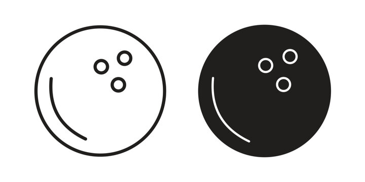 Bowling ball icons for web and mobile UI design. Glyph vector with editable stroke