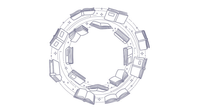 Knowledge Circle: A conceptual illustration depicting a circular arrangement of open books, symbolizing the continuous cycle of learning and knowledge acquisition.