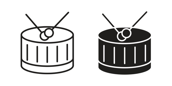 Drum icons for web and mobile UI design. Glyph vector with editable stroke