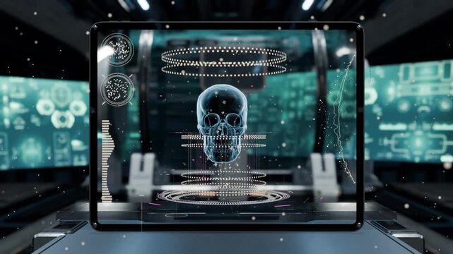 Footage of Medical Radiology Software with AI Detecting of human Pathology. pointing to a fracture, 3d illustration rendering 