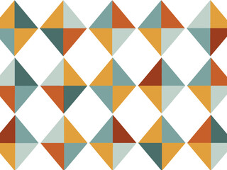 Fototapeta premium Repeating pattern of diamond shapes composed of four colored triangles on white