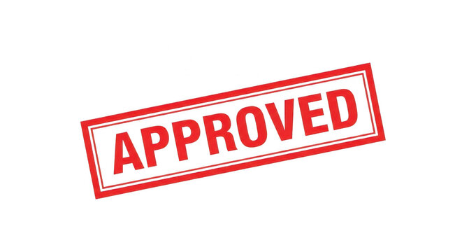 Red approved stamp text in a rectangular box with rough edges isolated png