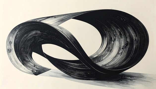 Abstract Mobius Strip Illustration with Brushstroke Texture and Monochrome Palette