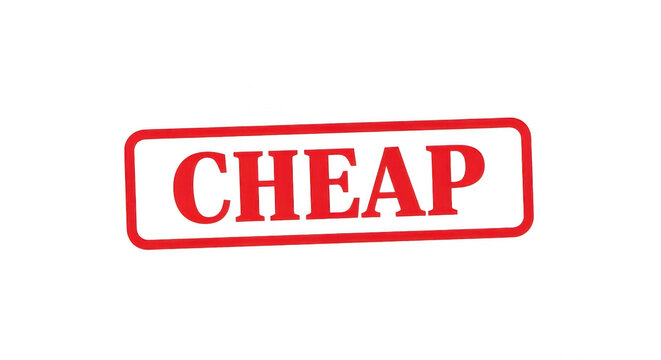 Red rubber stamp with the word cheap inside a rectangular border isolated png