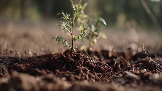 Close up of hands planting a young tree sapling in soil