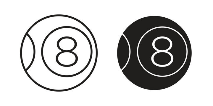 Pool 8 ball icons for web and mobile UI design. Glyph vector with editable stroke