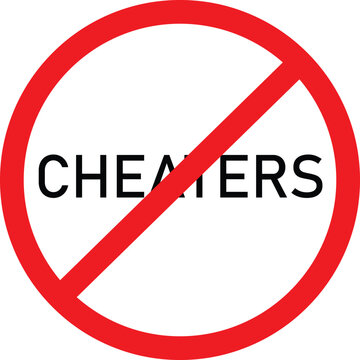 Red circle with line through cheaters text prohibition