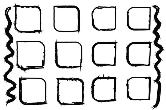 A black and white image of 12 rectangular shapes arranged in a 3x4 grid with wavy lines on the sides