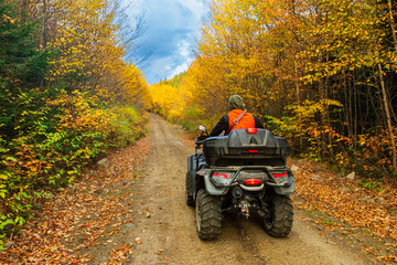Young hunter roaming the forest on a ATV in search of game © Martin