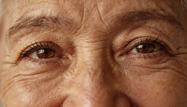 Senior mother portrait smiling brown eye closeup wrinkles warm natural light