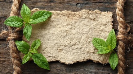 A wedding invitation sits on kraft paper, secured with twine and enhanced with fresh greenery for a special gathering
