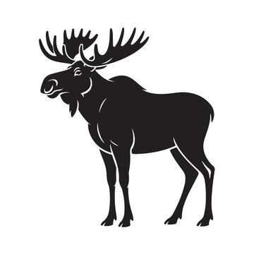 Standing Bull Moose with Large Antlers Silhouette
