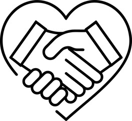Obraz premium Handshake icon in heart shape. Shaking hand representing partnership, trust, friendship, teamwork and more. Transparent PNG and vector