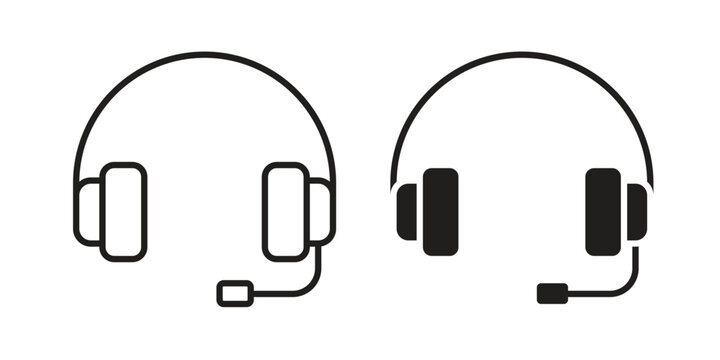 Headphone icons line and solid version, outline and filled vector design set