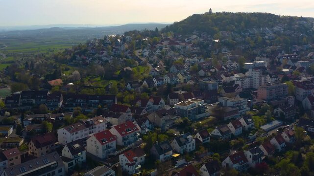 Aerial view of the city Leonberg in Germany on a sunny morning in early spring