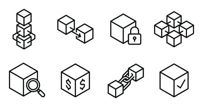 Blockchain network and digital currency icons on transparent background vector