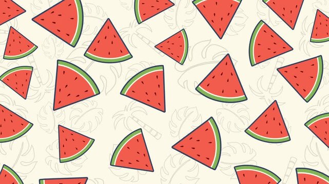 Summer Split Theme &ndash; Looping 4K animation combining tropical watermelon pattern with soft elegant collage textures, creating a unique layered background ideal for creative promos and modern visuals.