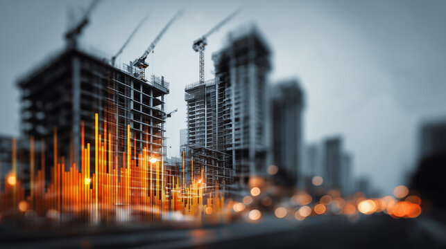 Construction progress in urban landscape skyscraper development city environment dynamic view industrial concept