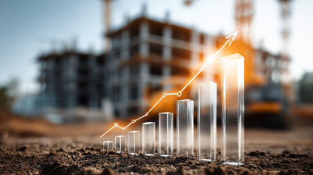 Construction progress visualization urban site business growth chart construction environment dynamic viewpoint economic concept