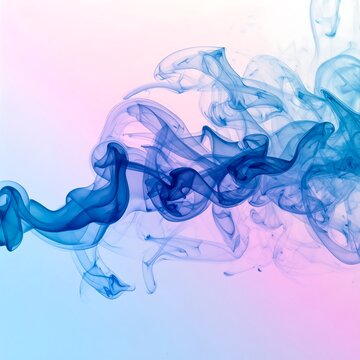A swirling mass of blue smoke against a pink and blue gradient background