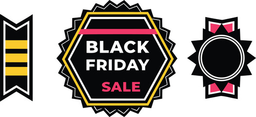 Black friday sale label set with bold typography and geometric shapes labels stickers © SnappyDesigns