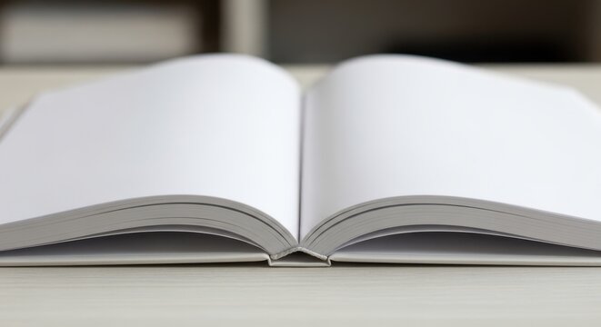 An open book resting on a table with pages spread wide