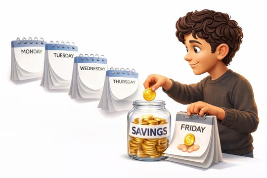 Building generational wealth a young boy's savings journey at home educational illustration engaging environment