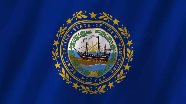 New Hampshire State Flag Waving, Granite State 4K Animation