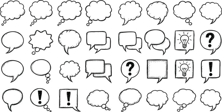 Collection of various speech bubbles and punctuation icons for communication
