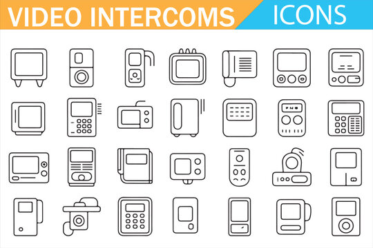Smart intercom icons video door phone system security communication vector line style pack