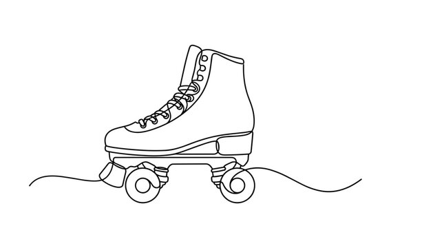 Minimalist line art drawing of a roller skate on a wavy ground representing movement and fun