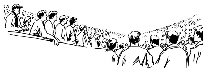 Audience sitting in stadium stands watching sports event in minimalist line sketch © Celestynka