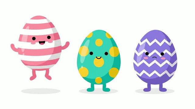 Easter eggs with smiling faces standing.