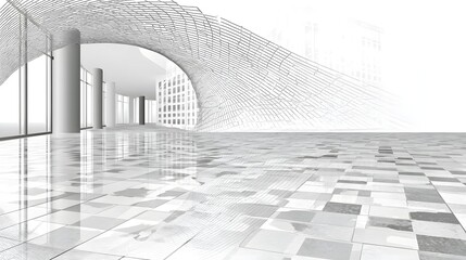 Obraz premium energy wave flowing across a glossy grid floor with subtle motion blur