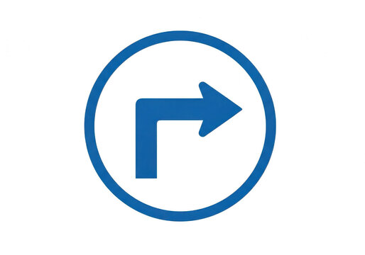Right turn traffic direction sign with circular border in blue and white