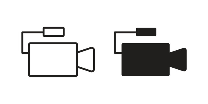 Video call icons line and solid version, outline and filled vector design set