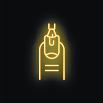 Yellow glowing neon icon of a nail cutter removing a hangnail on a finger