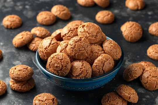 Amaretti biscuits, a traditional Italian sweet and crunchy almond cookies