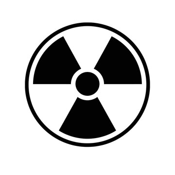Black and white iconic radiation symbol, a universal warning sign for radioactive materials and areas, indicating potential danger, nuclear energy, hazardous waste, and atomic safety awareness for pub