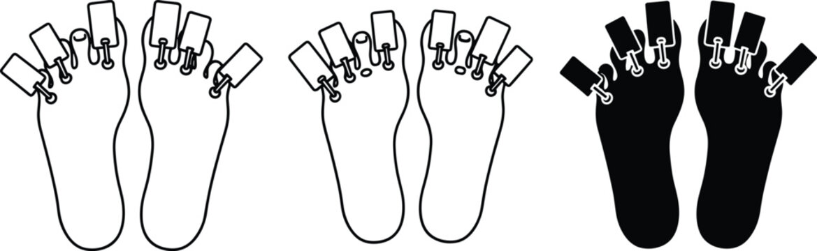 Footprint with Toe Tag Vector Illustration Set Crime Scene Dead Body Foot Tag Symbol Black Outline Collection