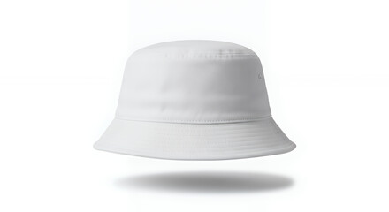 Fototapeta premium A floating white bucket hat on a solid white background hat mockup mockup cap hat template fashion clothing baseball front sport isolated blank