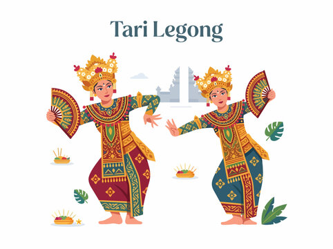 Balinese Legong Dancers Performing Traditional Dance