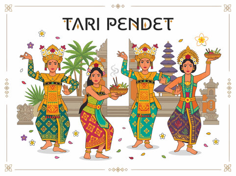 Balinese Pendet Dance Performers in Traditional Costume