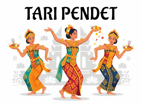 Balinese Pendet Dancers Performing Traditional Ritual Dance