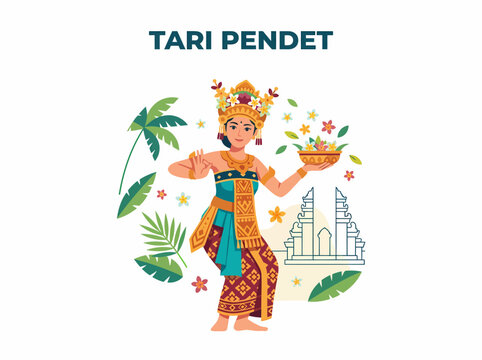 Balinese Pendet Dancer Performing Traditional Ritual Dance
