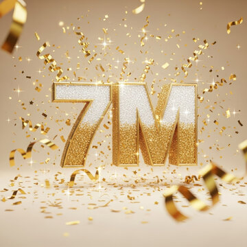 Seven Million subscribers celebration with gold confetti in sparkling warm lighting for social media.