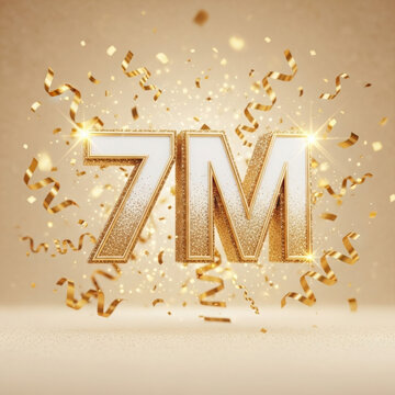 Seven Million Subscribers Celebration with Gold Confetti in Warm Golden Lighting on Textured Background for Social Media Milestone