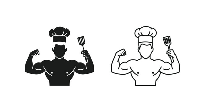 Chef muscles cooking illustration Vector